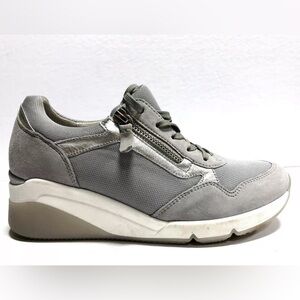Gabor Women's Gray Suede & Mesh Wedge Sneakers